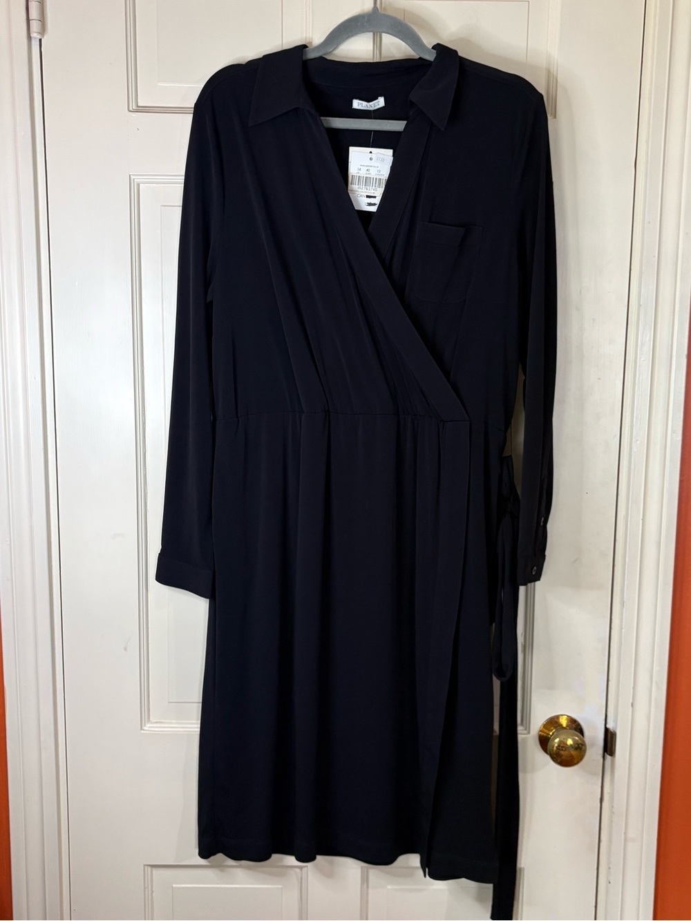 Planet Dress  10 US 14 UK Black Wrap Midi Long Sleeve Belted Office Chic New - Picture 12 of 12